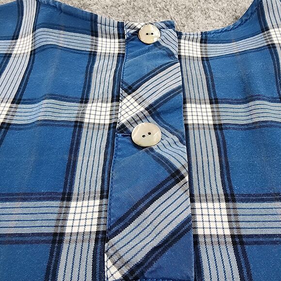 J Jill Top Women Large Blue Plaid 3/4 Sleeve Tunic Slit Back Button Shirt Blouse - Picture 12 of 14